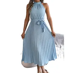 TIOZONEY - Vestido sin mangas con cuello halter-Azul