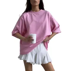 TIOZONEY - Manga corta holgada para mujer-Rosa