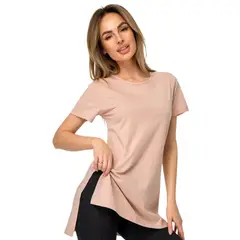 TIOZONEY - Camisa de manga corta con cuello redondo holgado-Beige