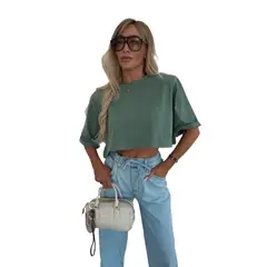 TIOZONEY - Blusa corta para mujer-Verde