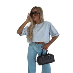 TIOZONEY - Blusa corta para mujer-Gris