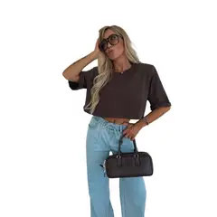 TIOZONEY - Blusa corta para mujer-Marrón