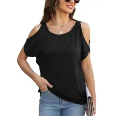 TIOZONEY - Blusa con hombros descubiertos para mujer-Negro