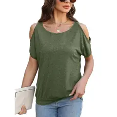 TIOZONEY - Blusa con hombros descubiertos para mujer-Verde