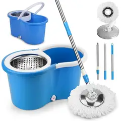 GENERICO - Balde Escurridor Trapeador 2 Mopas + Dispensador azul