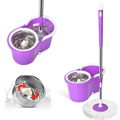 GENERICO - Balde Escurridor Trapeador 2 Mopas + Dispensador morado