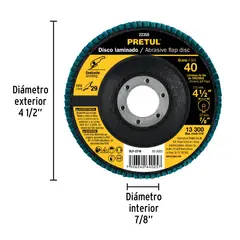 PRETUL - Disco Flap 4-1/2" Grano 40 Centro 7/8" 22350