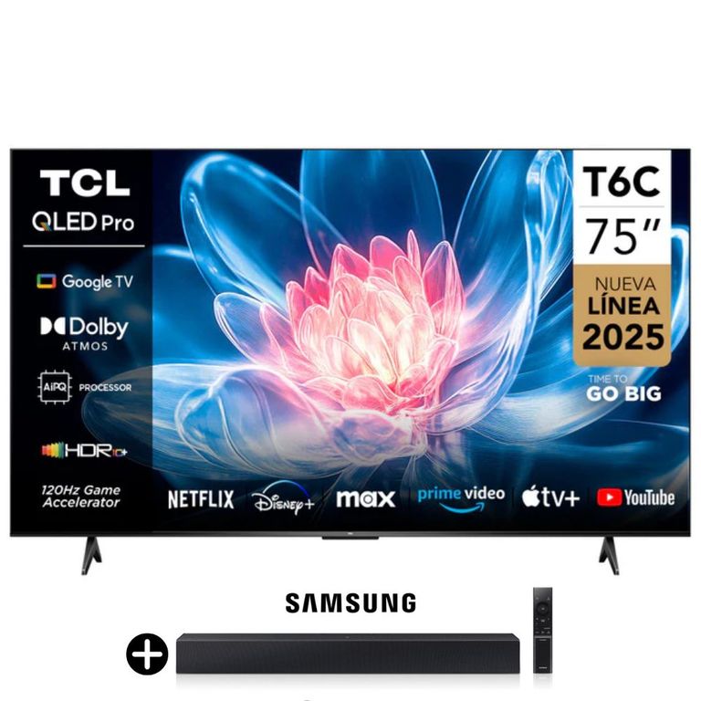 Televisor TCL QLED 75 UHD 4K Smart TV GOOGLE 75T6C+Soundbar HW-B400F (Nuevo)