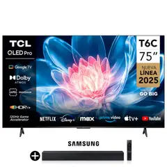SAMSUNG - Televisor TCL QLED 75 UHD 4K Smart TV GOOGLE 75T6C+Soundbar HW-B400F (Nuevo)