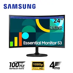 SAMSUNG - Monitor Essential S3 LS24D360GALXPE 24" Curvo - 100 Hz - HDMI, VGA