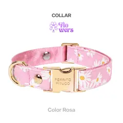 PERRITO PITUCO - COLLAR FLOWERS ROSADO TALLA M
