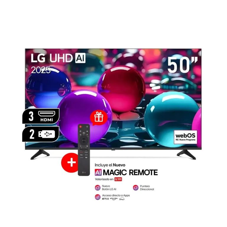 Televisor 50" Ultra HD 4K AI ThinQ 50UA7300 Modelo 2025 con CONTROL