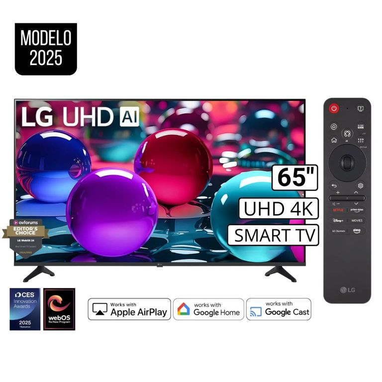 Televisor 65" Pulg Ultra HD 4K AI ThinQ 65UA7300 Modelo 2025- Negro + Control Magic 2025