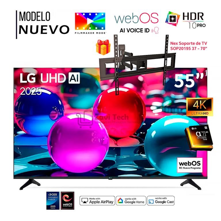 Televisor 55" Pulg Ultra HD 4K AI ThinQ 55UA7300PSB Modelo 2025 + RACK NEX