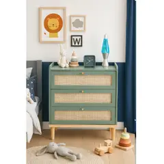 TU MESITA - Cómoda Infantil con Ratan Alejandro 3 Cajones Color Agave