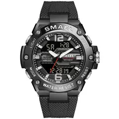 SMAEL - Reloj 8033 Negro Detalles Blancos Correa Silicona Dual Time