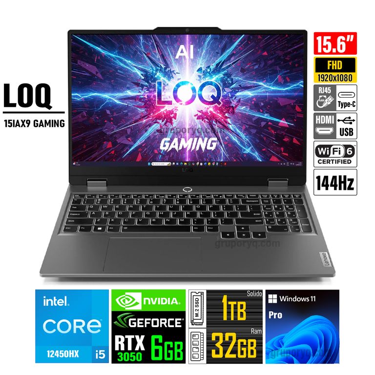 Laptop LOQ 15IAX9 GAMING Core i5-12450HX 32GB 1TB 15.6" FHD RTX 3050 6GB