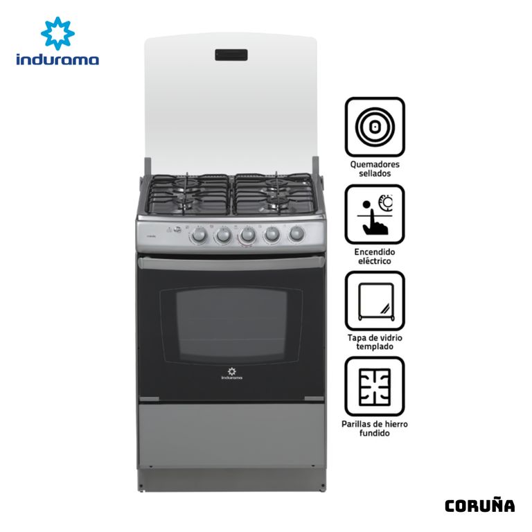 COCINA DE PIE A GAS 4 HORNILLAS ACERO INOX - CORUÑA