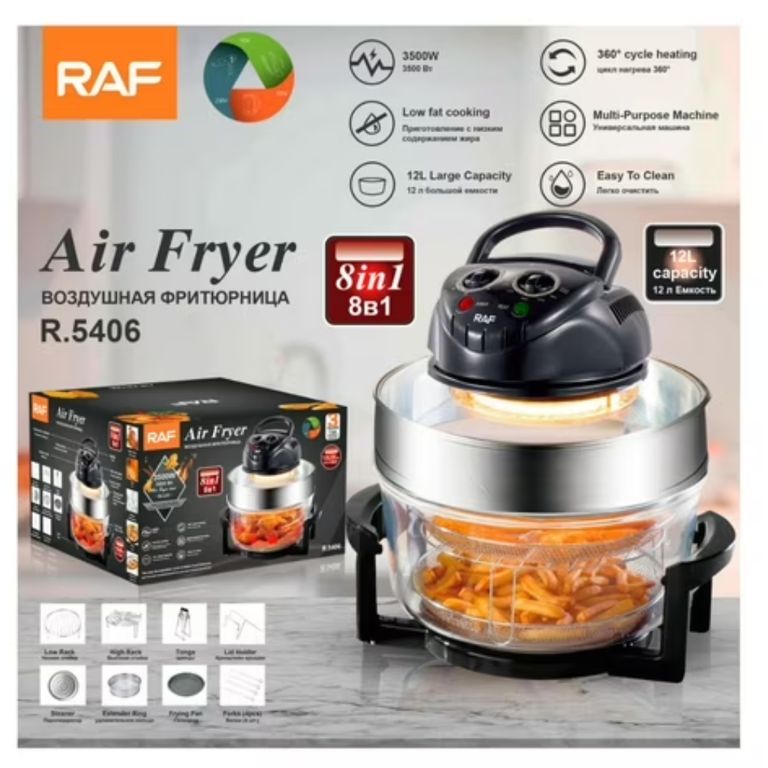 Freidora de Aire Vidrio 17 Litros 8 en 1 RAF 3500W