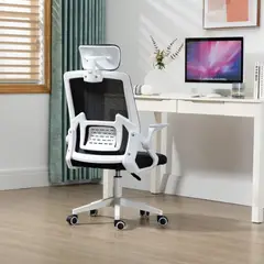 GENERICO - Silla Ergonómica de Oficina con Cabecera y Respaldo Regulables Blanco Tela Negro