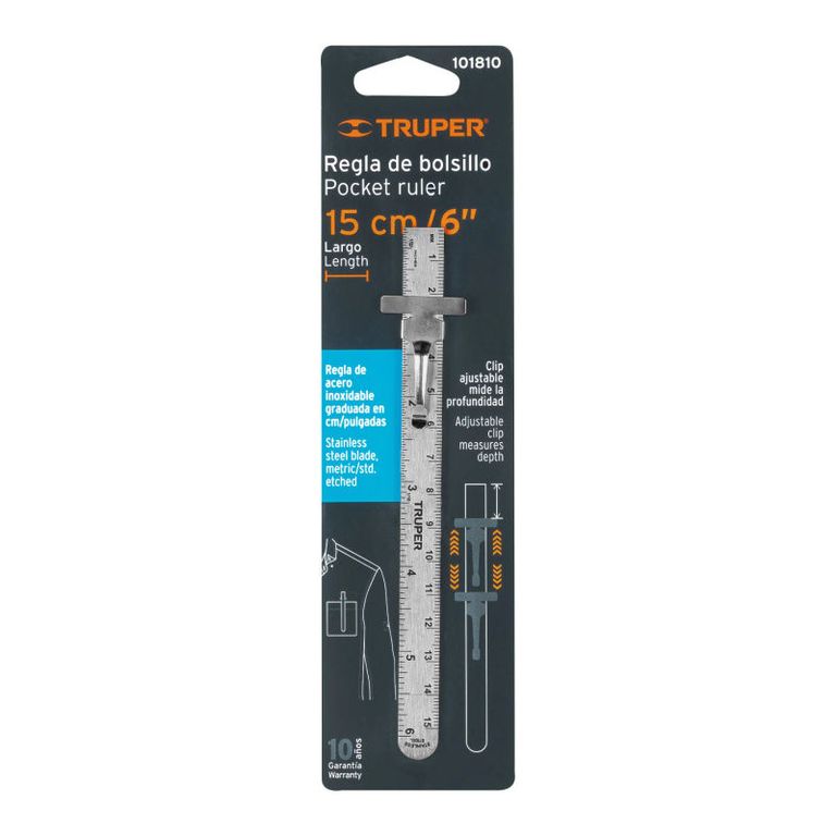 Regla 15 cm de acero inoxidable de bolsillo - 101810