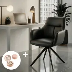 BUCKINGHAM - Butaca Cuero Giratoria 360° Harland Negro