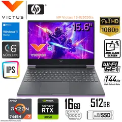 HP - LAPTOP GAMER VICTUS AMD RYZEN 7 16GB RAM 512GB SSD RTX 3050 FHD 15.6", WINDOWS 11 15-fb3020la