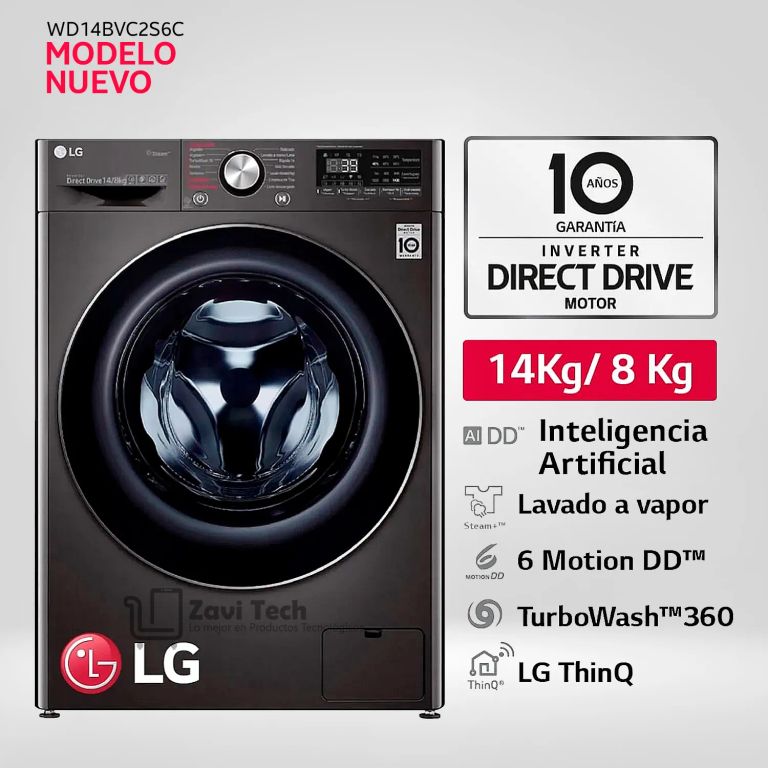 Lavaseca WD14BVC2S6C 14Kg 8Kg AI DD Carga Frontal - Negro Acero