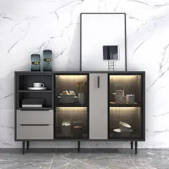 TU MESITA - Aparador Bar Elegante con Luces LED Kristel Color Negro Gris