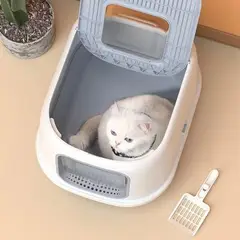 GENERICO - Arenero para Gato 3 puertas Cubo Grande con Pala Plomo