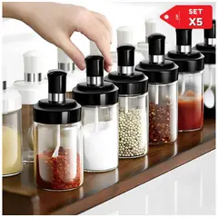 GENERICO - Set de 5 Condimenteros De Vidrio Con Cuchara De 250ml
