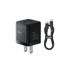 BASEUS - Cargador Rapido 30W USB-C y USB-A Cable 1M 60W