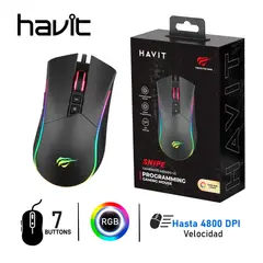HAVIT - Mouse Gaming MS1001S Negro RGB 7 Botones 12000DPI