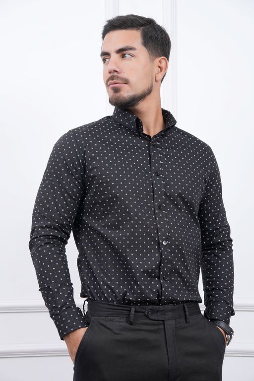 CAMISA SLIM FIT MICRO PUNTOS MANGA LARGA CUELLO CAMISERO