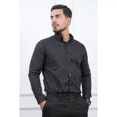 MEHIVIC - CAMISA SLIM FIT MICRO PUNTOS MANGA LARGA CUELLO CAMISERO