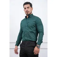 MEHIVIC - CAMISA SLIM FIT MICRO PUNTOS MANGA LARGA CUELLO CAMISERO