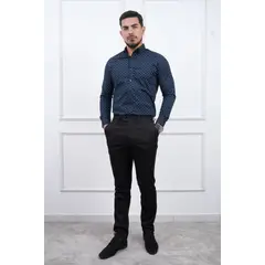 MEHIVIC - CAMISA SLIM FIT MICRO PUNTOS MANGA LARGA CUELLO CAMISERO
