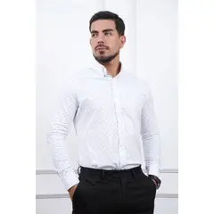 MEHIVIC - CAMISA SLIM FIT MICRO PUNTOS MANGA LARGA CUELLO CAMISERO