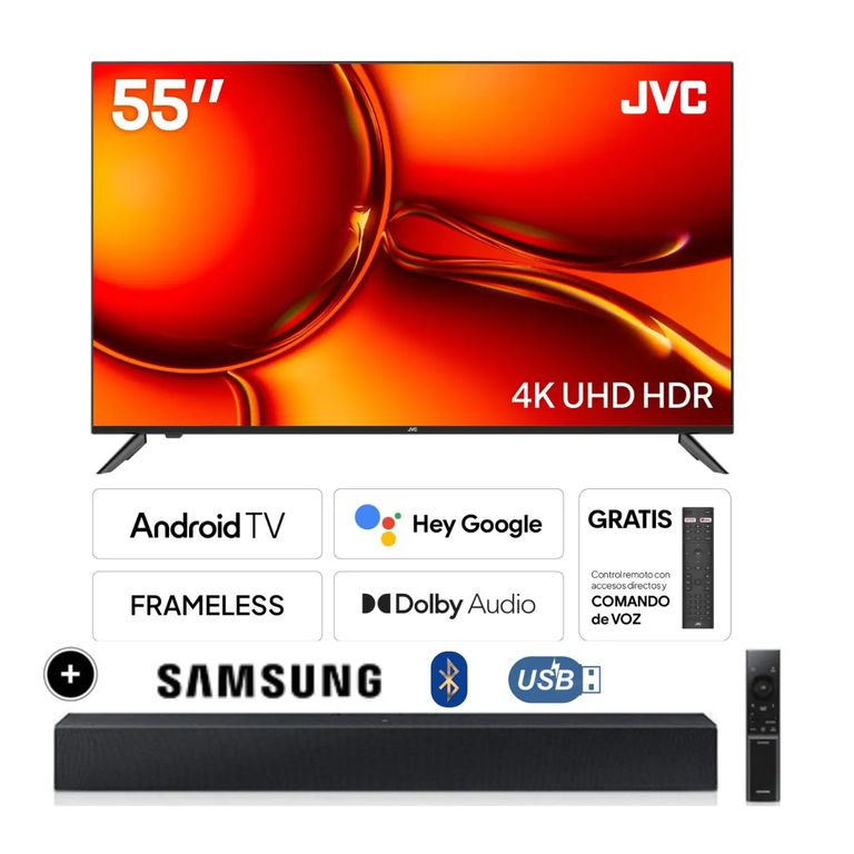Televisor JVC 55 4K UHD Android Frameless Smart TV LT-55KB607 + Soundbar