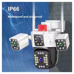 SEISA - Camara Seguridad Vigilancia FHD Wifi PTZ 3 Lente Exterior Sirenas Alarma Microfono Monitoria desde Celular
