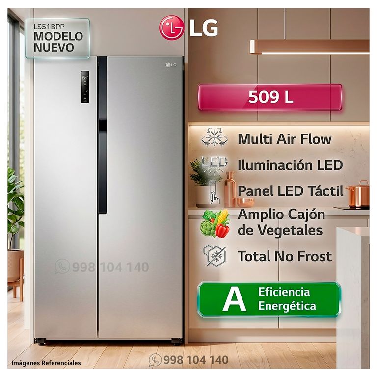 Refrigeradora LS51BPP 509L Múltiple Flujo de aire Side By Side LS51BPP