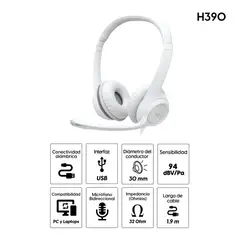 LOGITECH - AUDIFONO CON MICROF H390 USB NOISE CANCELLING BLANCO