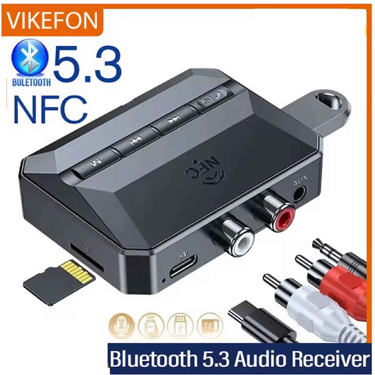 Receptor de Audio NFC Bluetooth 5,3, adaptador inalámbrico USB AUX RCA de 3,5mm
