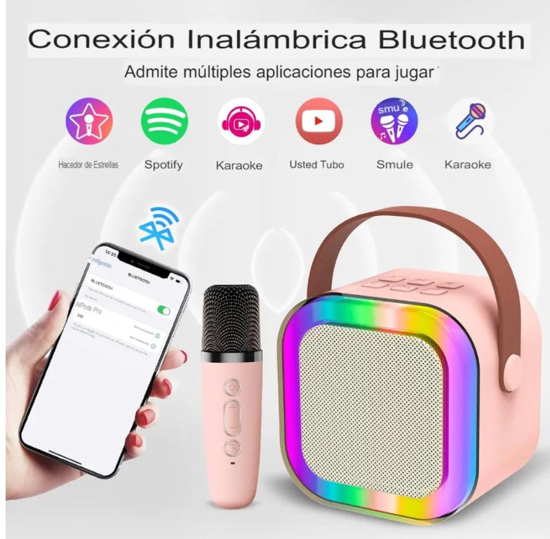 Mini Parlante Karaoke Portátil Bluetooth con Luces RGB + Micrófono