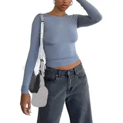 GIOIO - Camiseta Larga Lisa Cuello Redondo Figura Esbelta Básica​