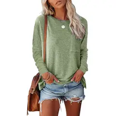 GIOIO - Camiseta Manga Larga Cuello Redondo Bolsillos Abertura Holgada​