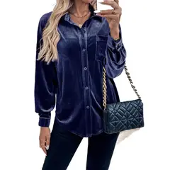 GIOIO - Camisa Terciopelo Solapa Manga Larga Figura Esbelta​