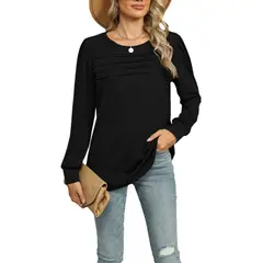 GIOIO - Camiseta Liso Escote U Pliegues Manga Larga Figura Esbelta​