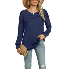 GIOIO - Camiseta Liso Escote U Pliegues Manga Larga Figura Esbelta​