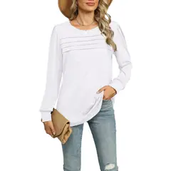 GIOIO - Camiseta Liso Escote U Pliegues Manga Larga Figura Esbelta​